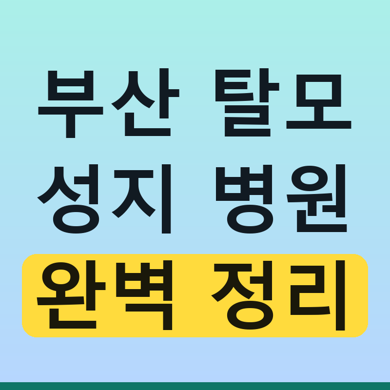 2026년 부산 탈모 성지 병원 약국 위치와 비용 정리